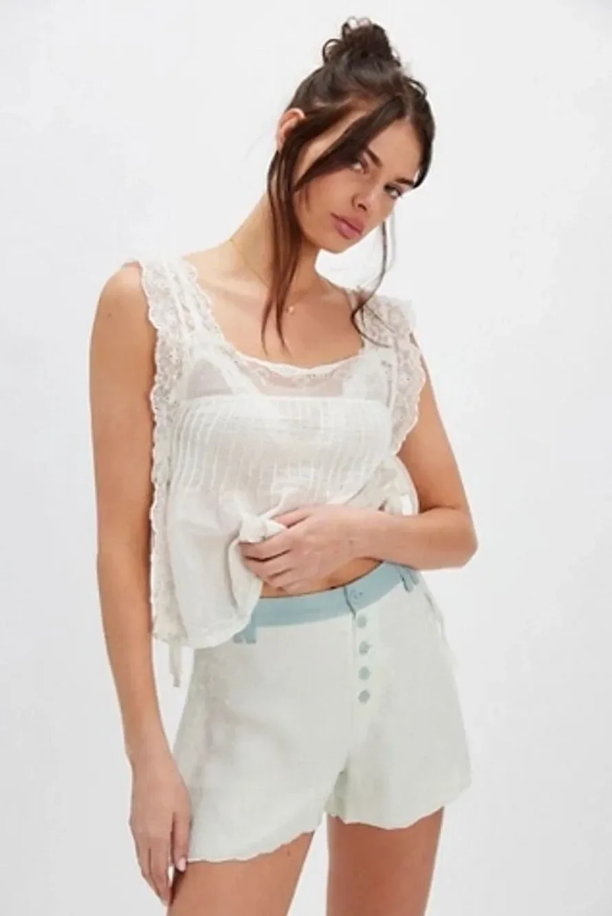Free People Claudia Tap Satin Jacquard Shorts Waterlily blue size 2 NWOT